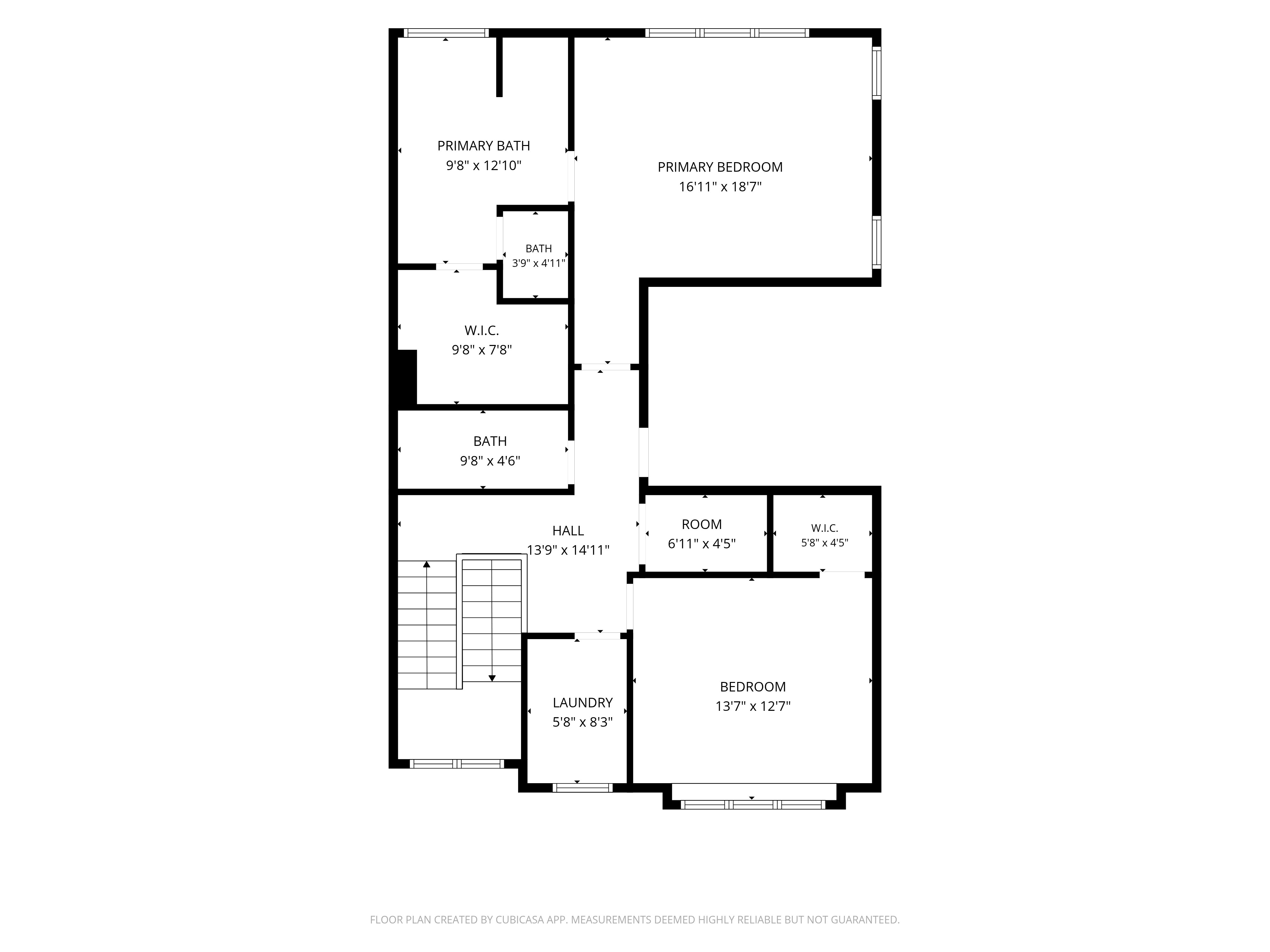 Upper level floor plan, Primary bedroom, primary bath, bedroom, laundry