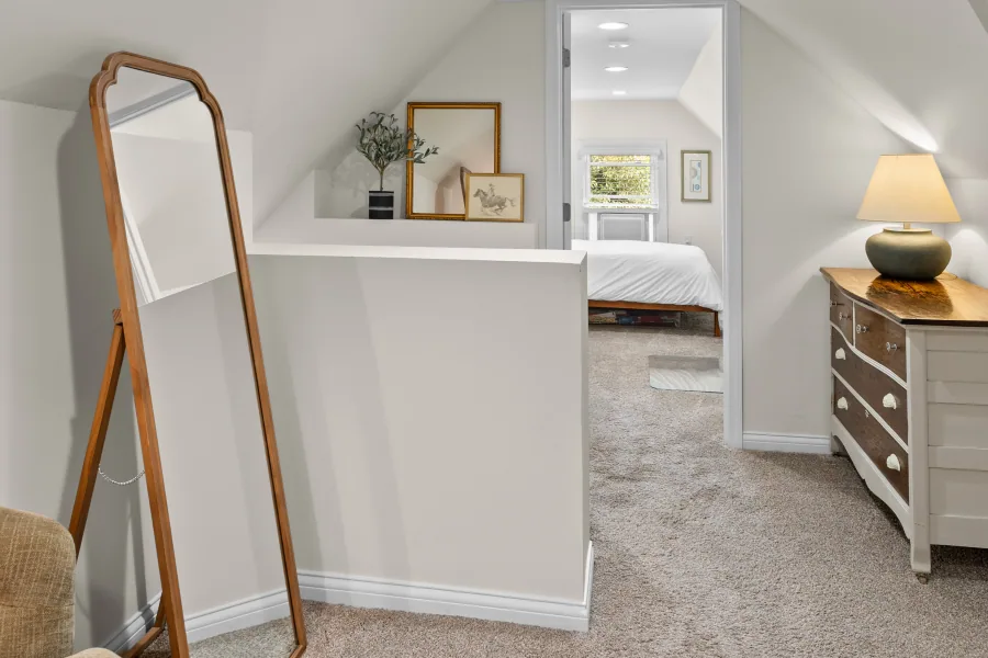Bedroom corner with full-length leaning mirror and bedside lamp — photographed by 513Shutter Cincinnati